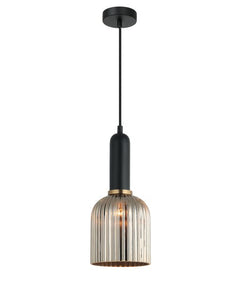 Vintaj11 Ellipse Ribbed Glass Pendant Chrome & Brass