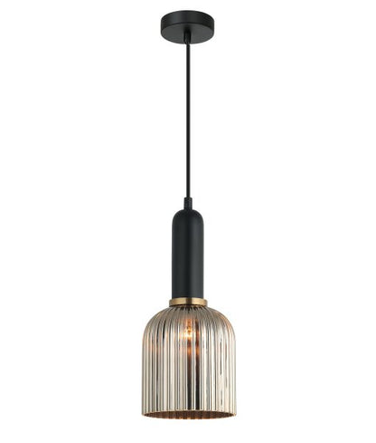 Vintaj11 Ellipse Ribbed Glass Pendant Chrome & Brass