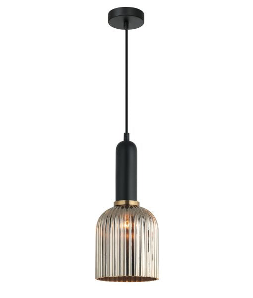 Vintaj11 Ellipse Ribbed Glass Pendant Chrome & Brass