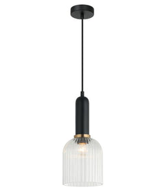 Vintaj12 Ellipse Ribbed Glass Pendant Clear & Brass