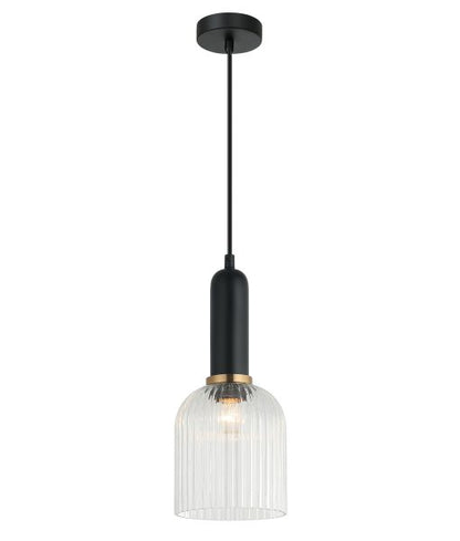 Vintaj12 Ellipse Ribbed Glass Pendant Clear & Brass
