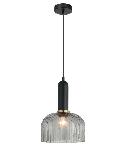 Vintaj13 Dome Ribbed Glass Pendant Smoked & Brass