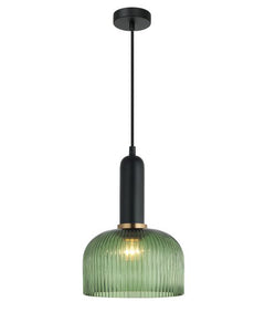 Vintaj14 Dome Ribbed Glass Pendant Green & Brass