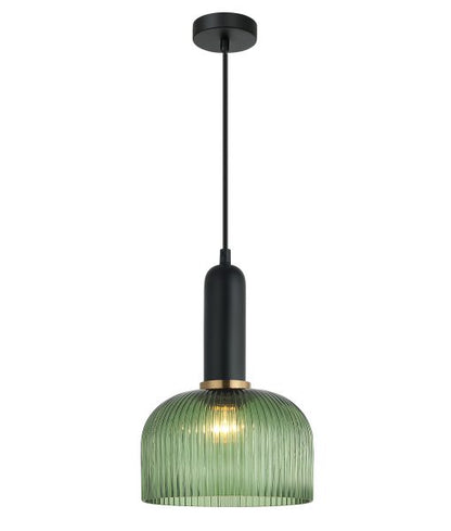 Vintaj14 Dome Ribbed Glass Pendant Green & Brass