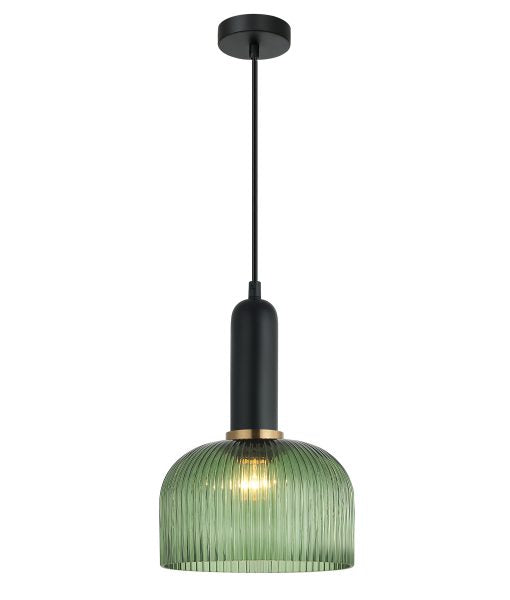 Vintaj14 Dome Ribbed Glass Pendant Green & Brass