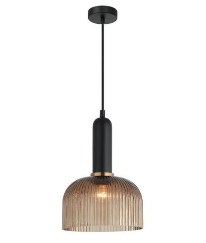 Vintaj15 Dome Ribbed Glass Pendant Amber & Brass