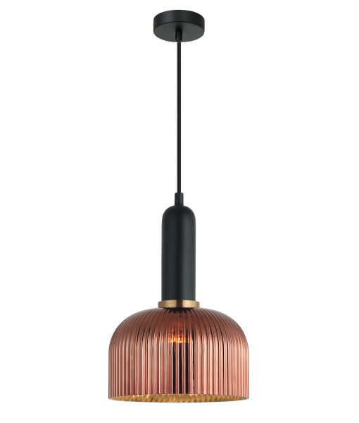 Vintaj16 Dome Ribbed Glass Pendant Copper & Brass