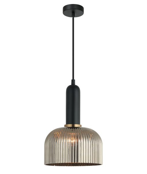Vintaj17 Dome Ribbed Glass Pendant Chrome & Brass