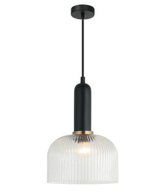 Vintaj18 Dome Ribbed Glass Pendant Clear & Brass