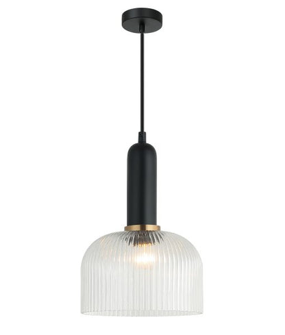 Vintaj18 Dome Ribbed Glass Pendant Clear & Brass