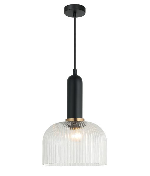 Vintaj18 Dome Ribbed Glass Pendant Clear & Brass
