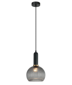 Vintaj1 Wine Ribbed Glass Pendant Smoked & Brass