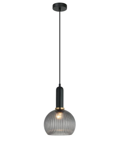 Vintaj1 Wine Ribbed Glass Pendant Smoked & Brass