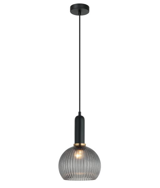 Vintaj1 Wine Ribbed Glass Pendant Smoked & Brass
