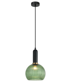 Vintaj2 Wine Ribbed Glass Pendant Green & Brass