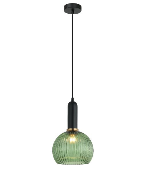Vintaj2 Wine Ribbed Glass Pendant Green & Brass