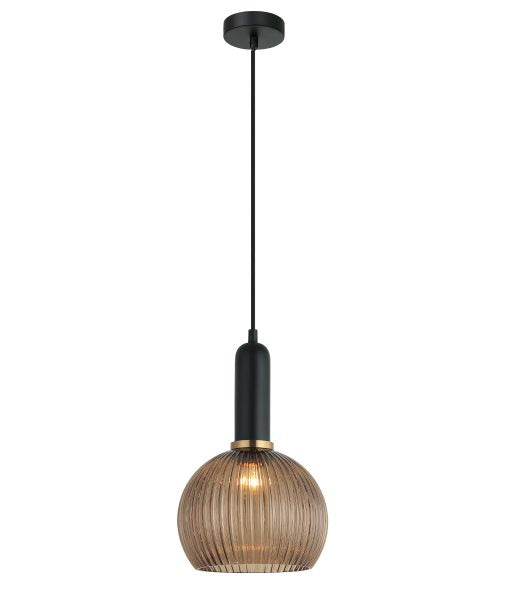 Vintaj3 Wine Ribbed Glass Pendant Amber & Brass