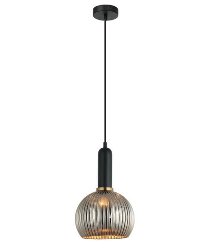 Vintaj5 Wine Ribbed Glass Pendant Chrome & Brass