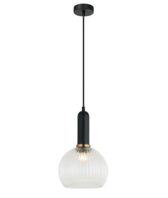 Vintaj6 Wine Ribbed Glass Pendant Clear & Brass