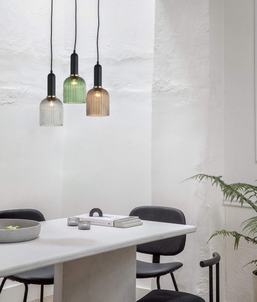 Vintaj7 Ellipse Ribbed Glass Pendant Smoked & Brass