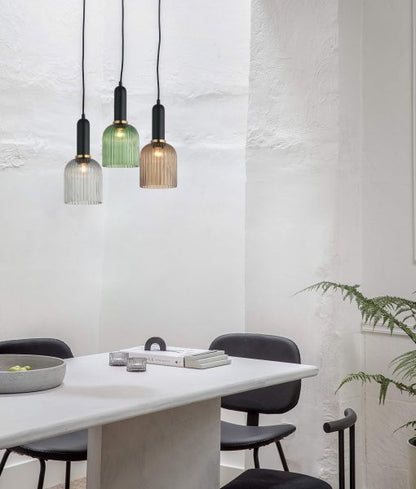 Vintaj11 Ellipse Ribbed Glass Pendant Chrome & Brass