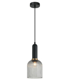 Vintaj7 Ellipse Ribbed Glass Pendant Smoked & Brass