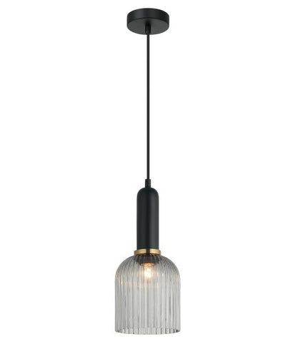 Vintaj7 Ellipse Ribbed Glass Pendant Smoked & Brass