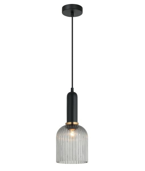 Vintaj7 Ellipse Ribbed Glass Pendant Smoked & Brass