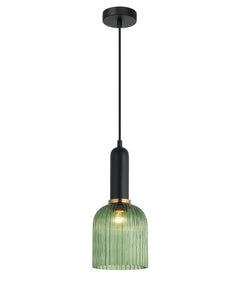 Vintaj8 Ellipse Ribbed Glass Pendant Green & Brass