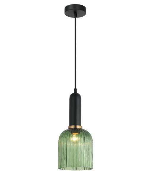 Vintaj8 Ellipse Ribbed Glass Pendant Green & Brass