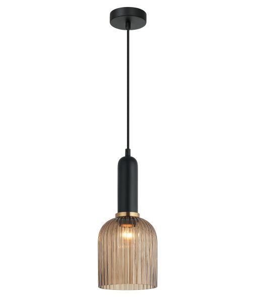 Vintaj9 Ellipse Ribbed Glass Pendant Amber & Brass