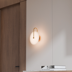 Bower Alabaster Stone Arm Round Wall Light Brass