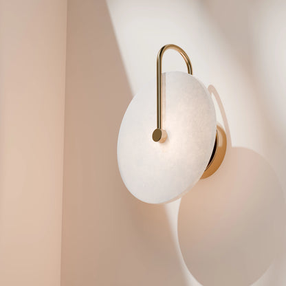 Bower Alabaster Stone Arm Round Wall Light Brass