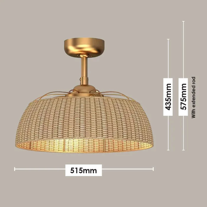 Harlow 20" DC Light Fan Gold & Rattan