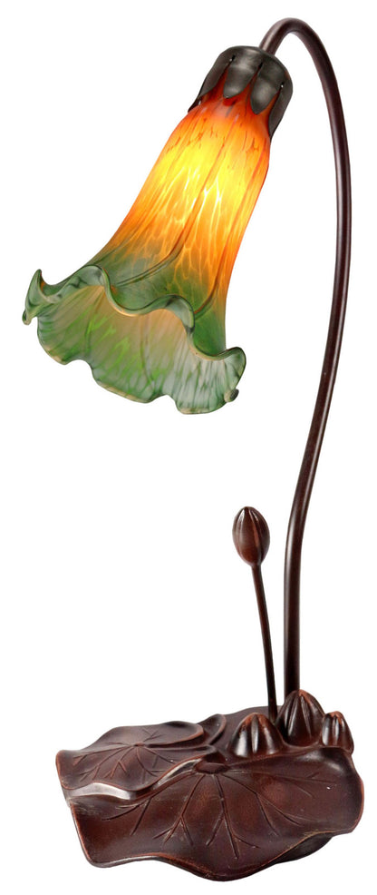 Single Lily Tiffany Table Lamp Amber Green