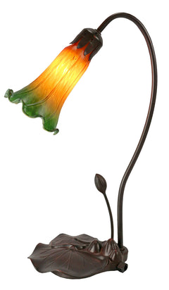 Single Lily Tiffany Table Lamp Amber Green