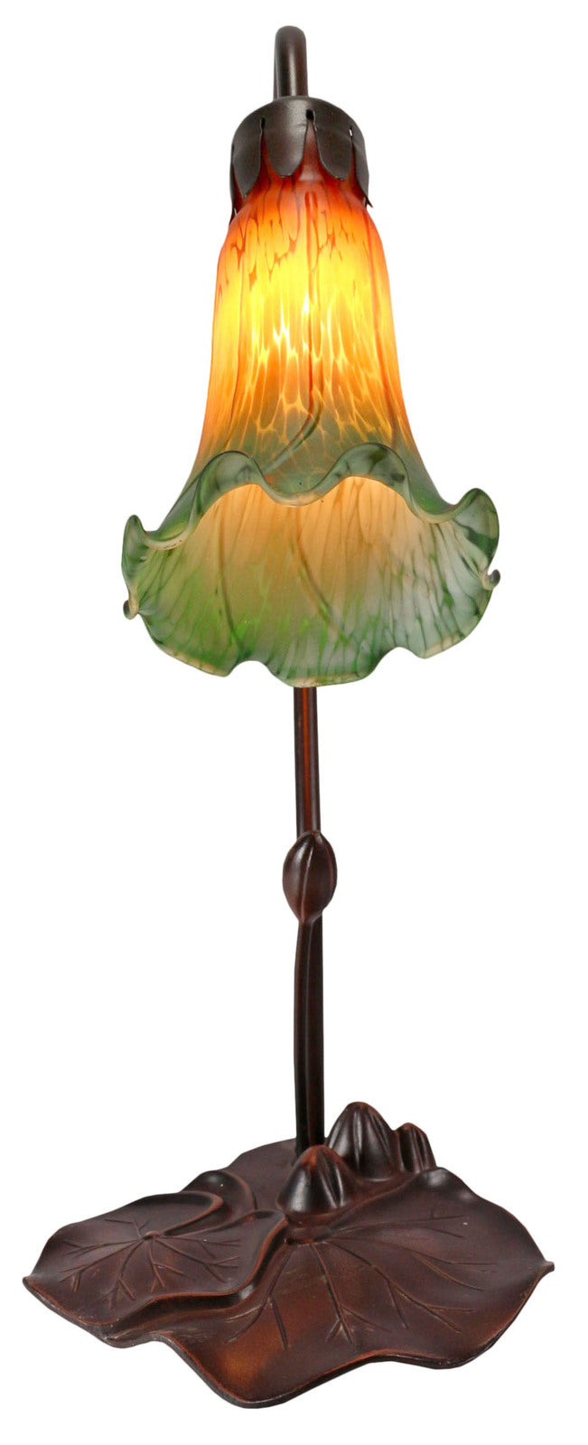 Single Lily Tiffany Table Lamp Amber Green
