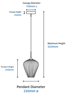 Ribbon Fluted Glass 230mm Pendant Light
