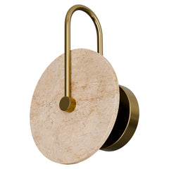 Orville Travertine Arm Round Wall Light Brass