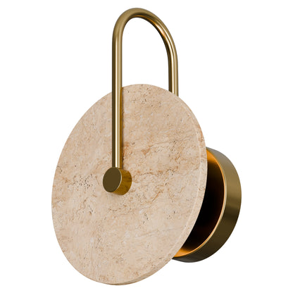 Orville Travertine Arm Round Wall Light Brass