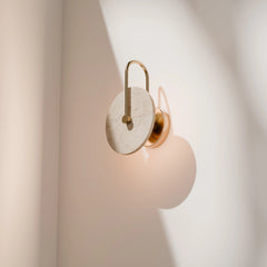 Orville Travertine Arm Round Wall Light Brass