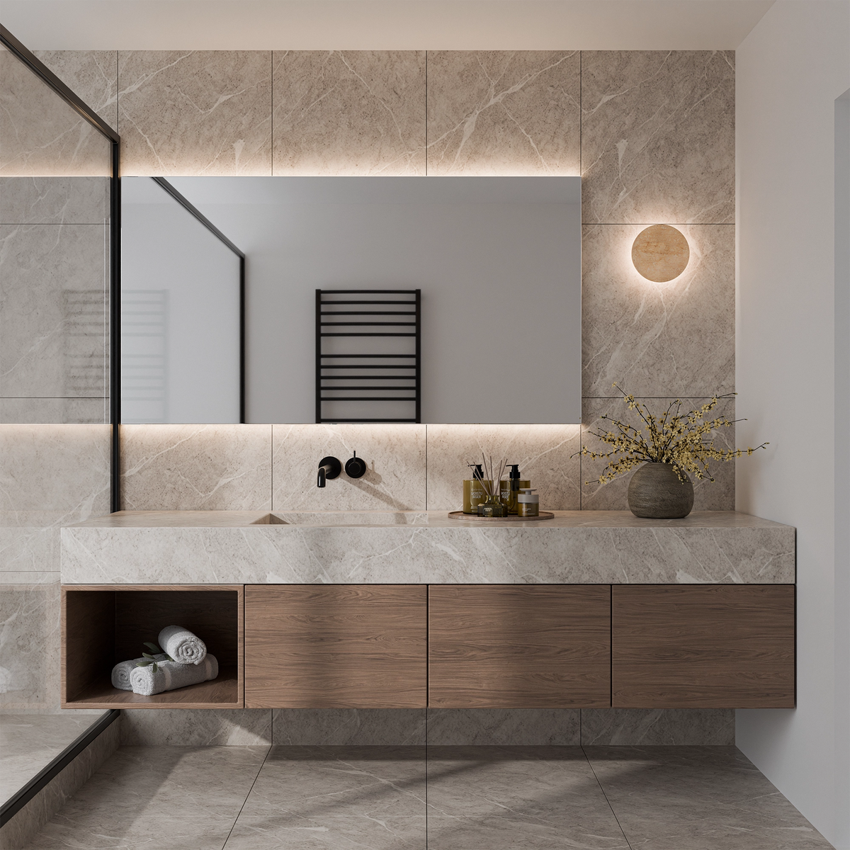 Orville Travertine Eclipse Round Wall Light