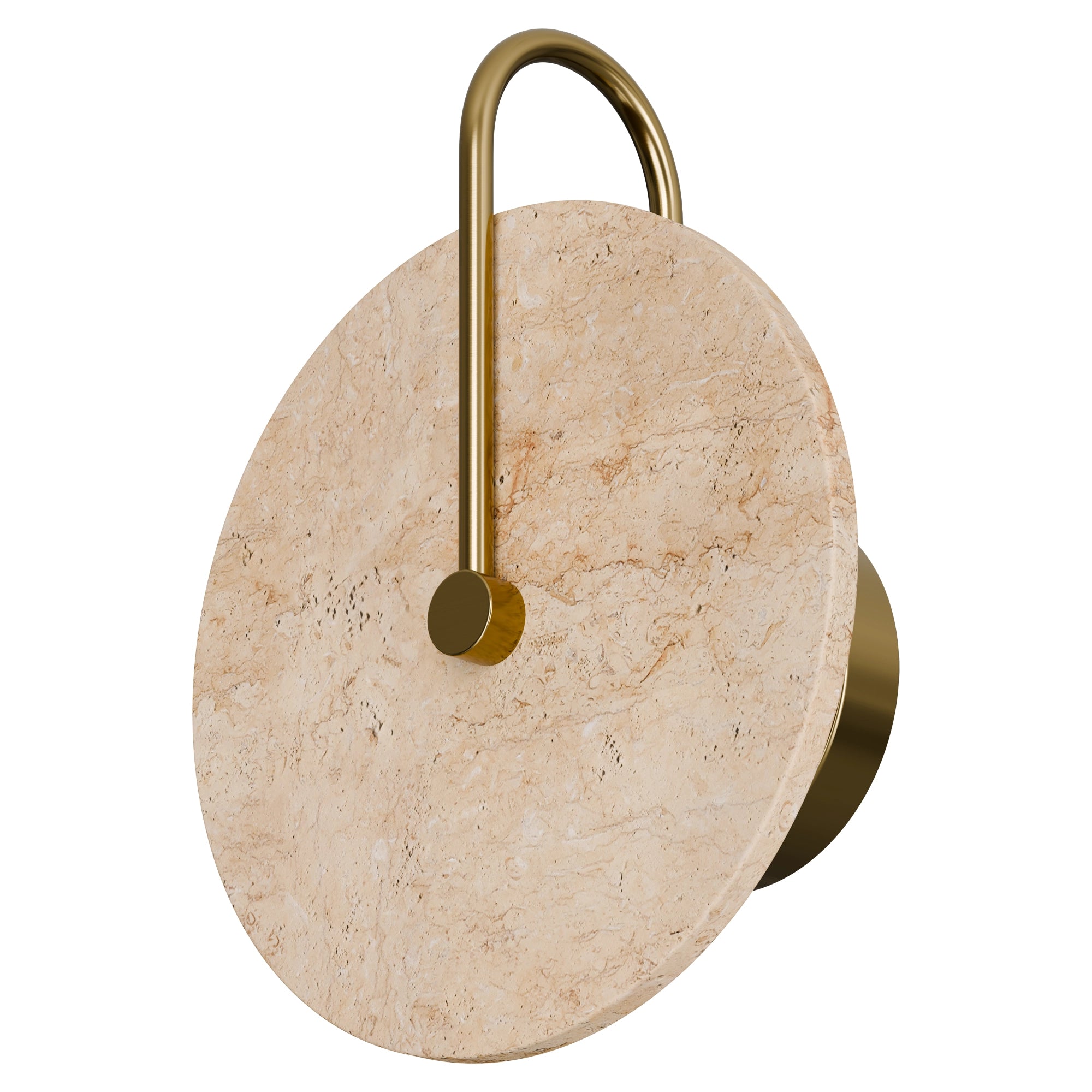 Orville Travertine Arm Round Wall Light Brass