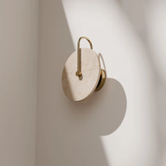 Orville Travertine Arm Round Wall Light Brass