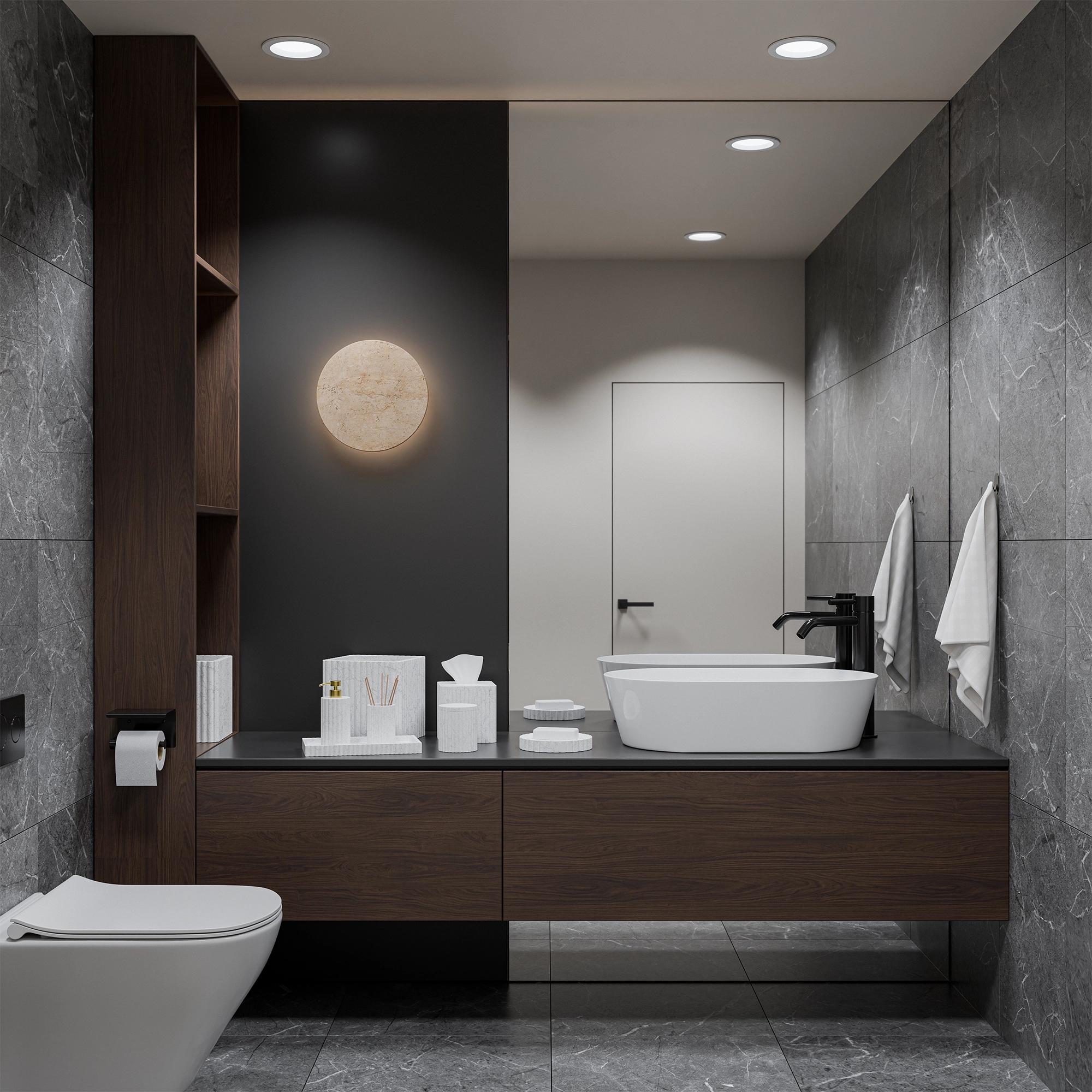 Orville Travertine Eclipse Round Wall Light
