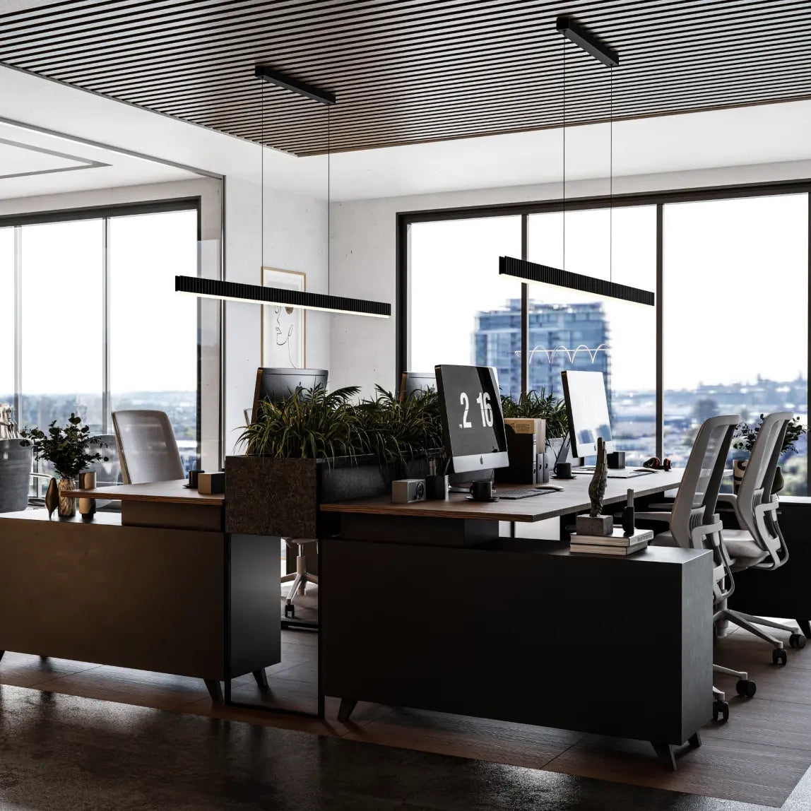 Prinia 2000mm Fluted Linear LED Pendant Black