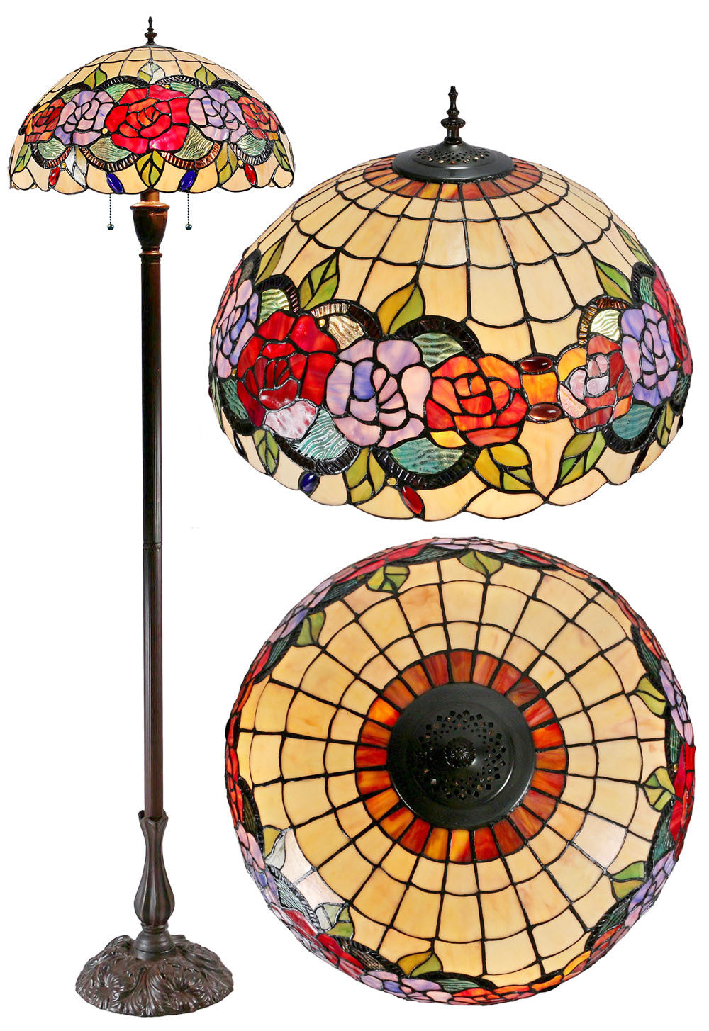 Red Rose Tiffany Floor Lamp