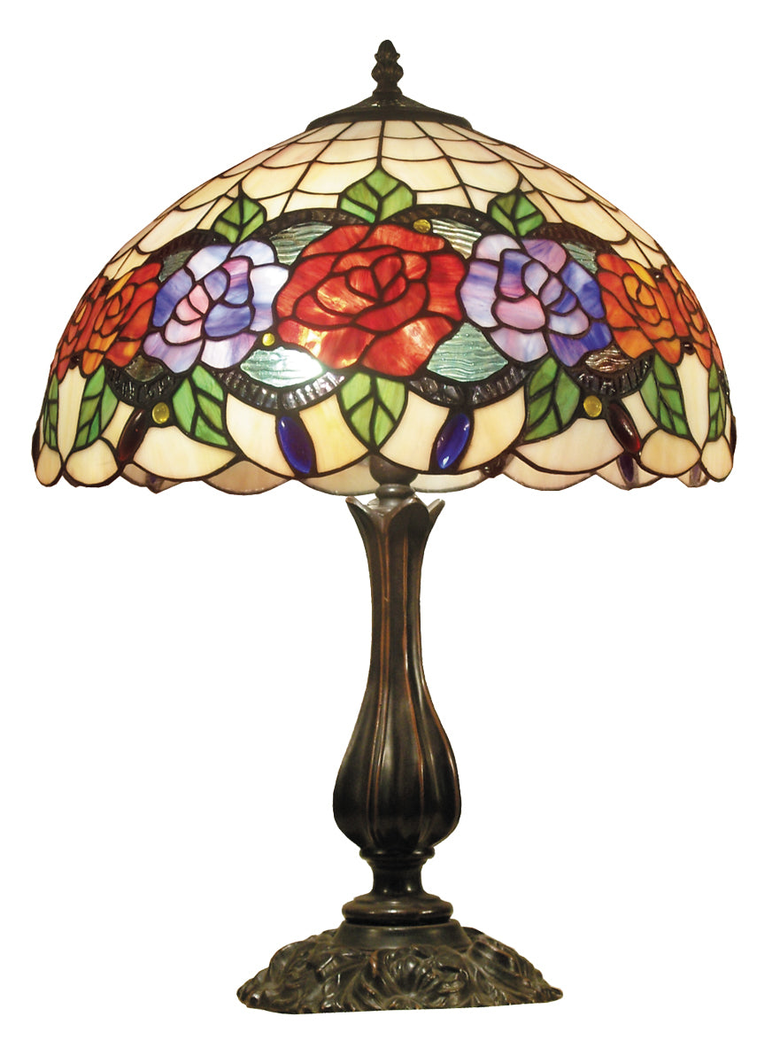 Red Rose Tiffany Table Lamp Large