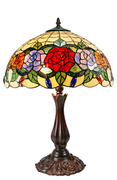 Red Rose Tiffany Table Lamp Large