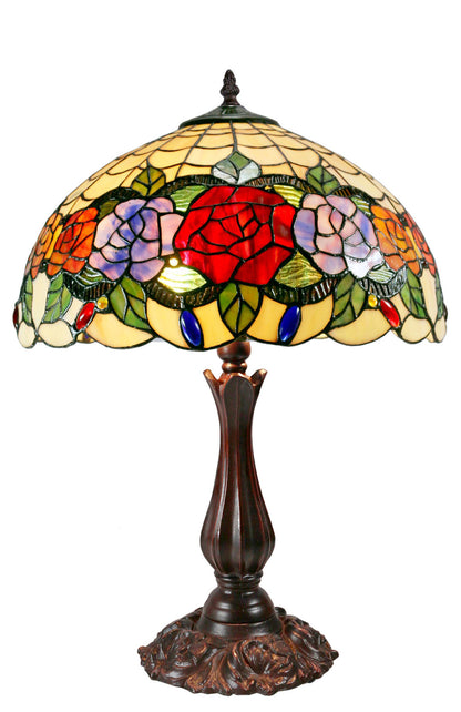 Red Rose Tiffany Table Lamp Large